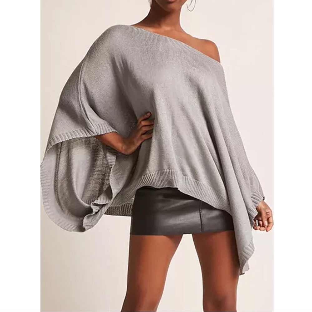 KIRA RAE Knit Poncho Top - GREY - Picture 1 of 4